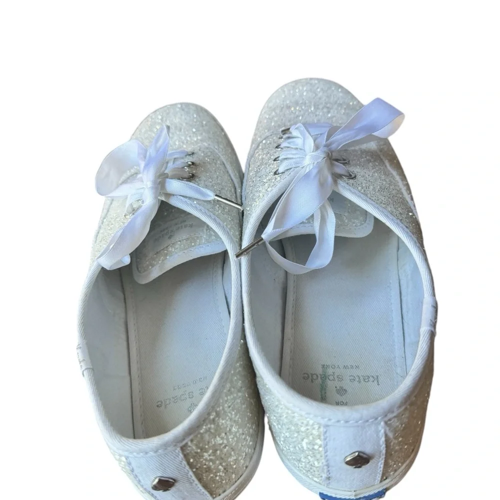 Kate Spade x Keds White Sparkle Glitter Lace Up Bridal Sneakers Size 9 - Picture 6 of 6